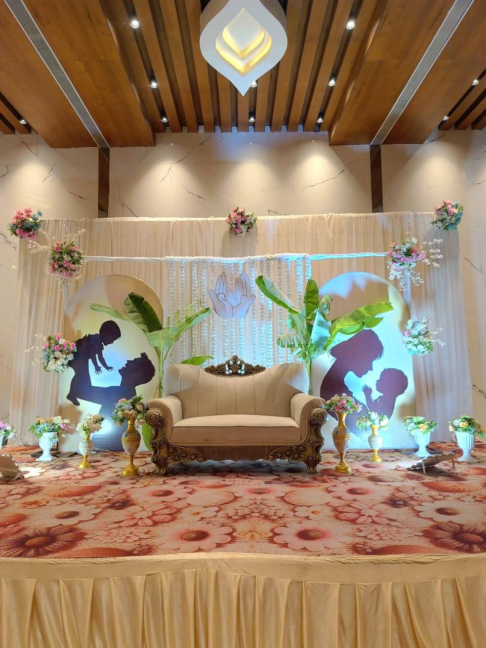 Elegant silhouette themed baby shower stage decoration by Mayur Events Bilaspur