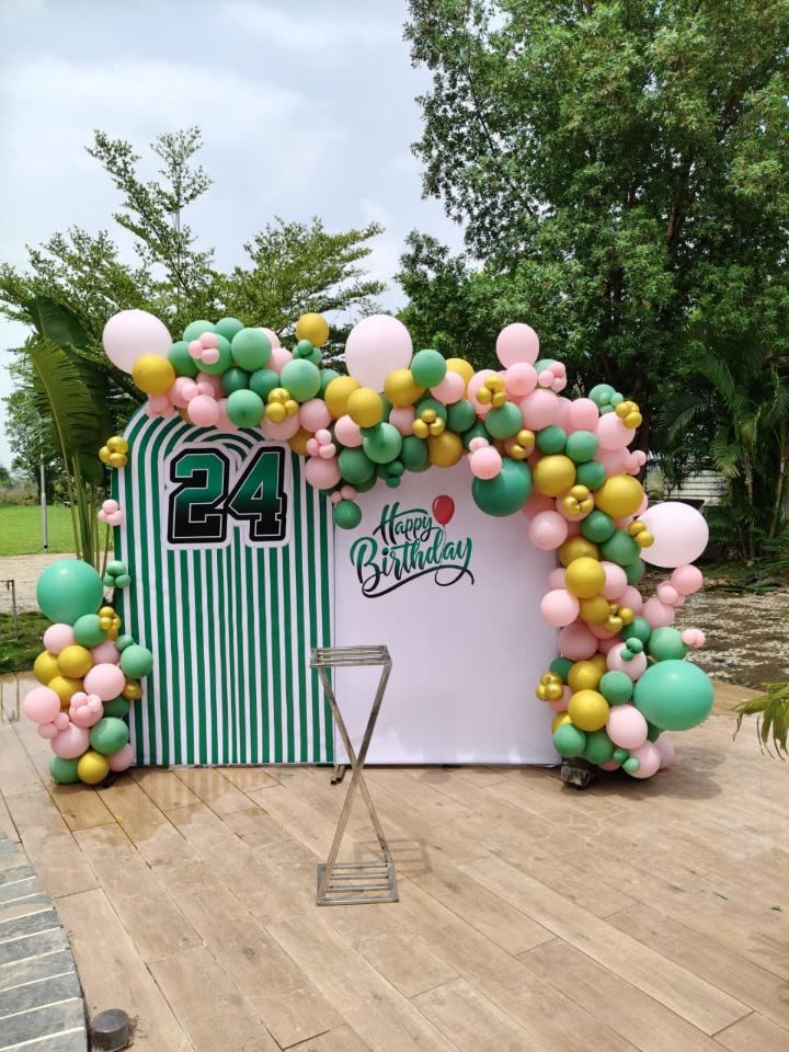 Outdoor birthday balloon arch decoration by Mayur Events Bilaspur