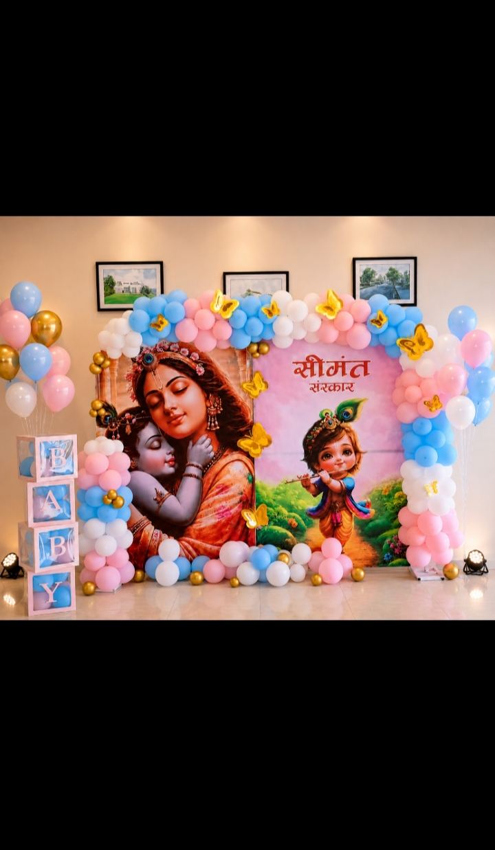Pastel balloon backdrop for godh bharai baby shower ceremony by Mayur Events Bilaspur